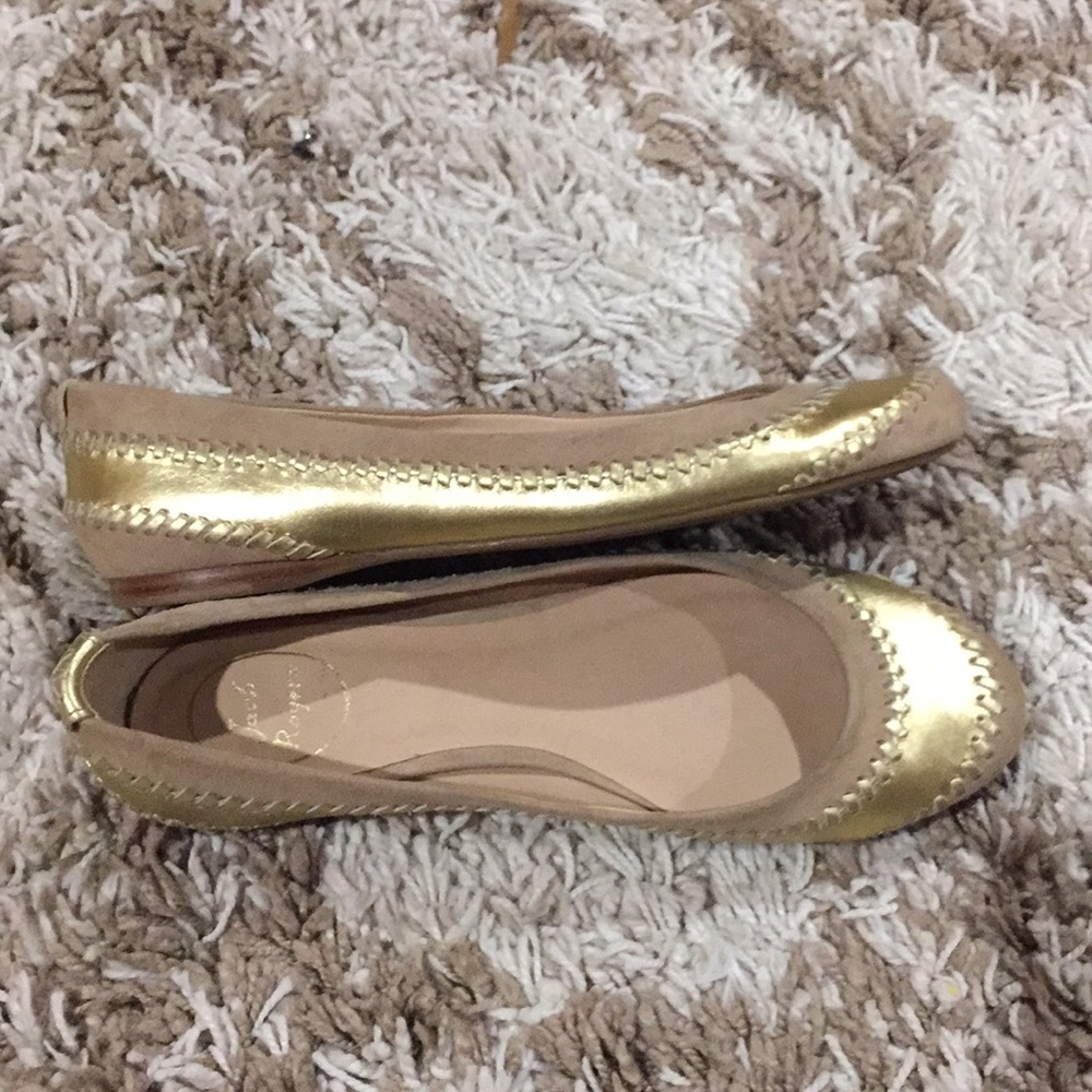 Jack Rogers gold & tan flats